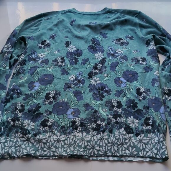 NWT Karen Scott Teal Floral Field Flowers Cardigan S - Picture 6 of 9